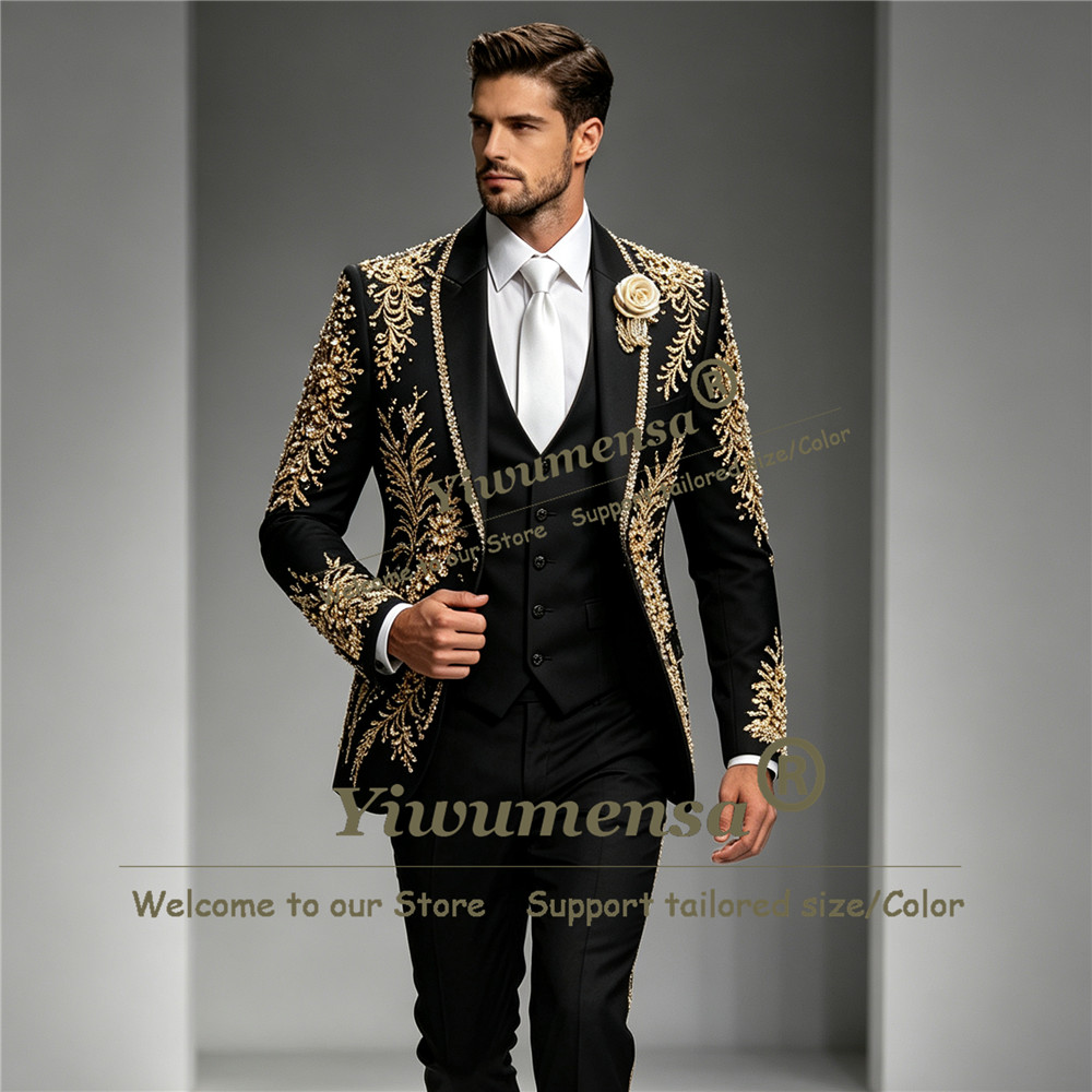 Men Formal Wear Wedding - Luxury Crystals Beadwork Suit Men For