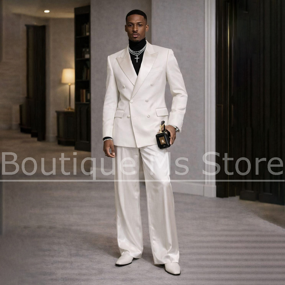 Men Formal Wear Wedding - Men's White Satin Suit 2 Piece