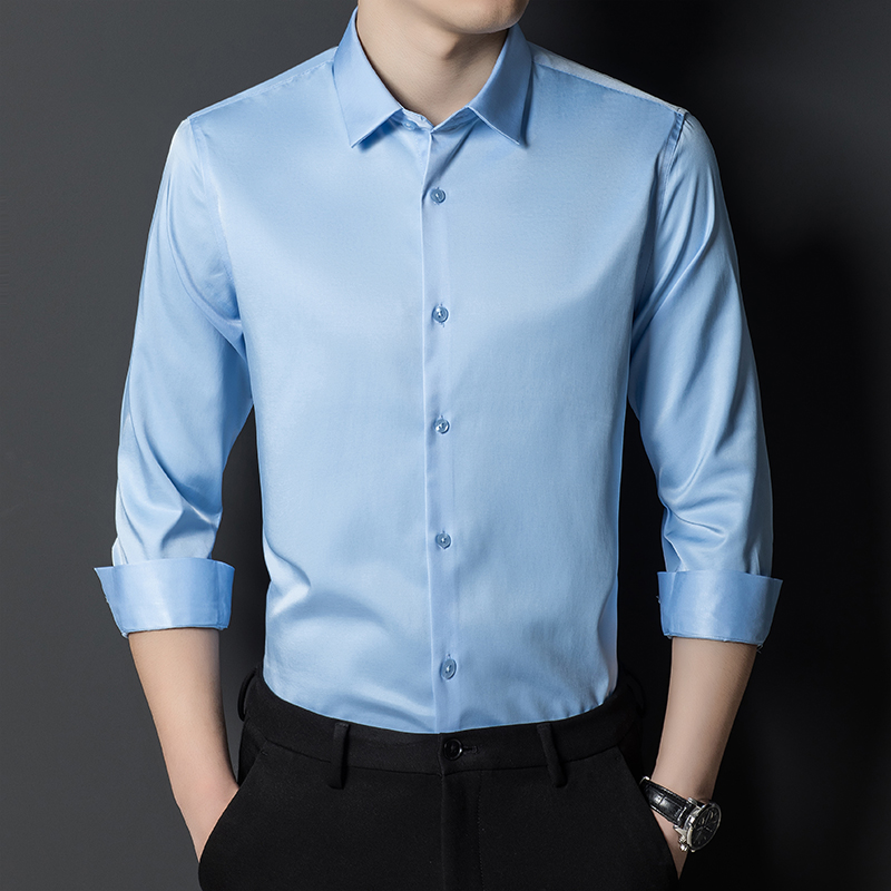 Men Formal Office Wear Shirts - Men's Mulberry Silk Shirt Classic Business