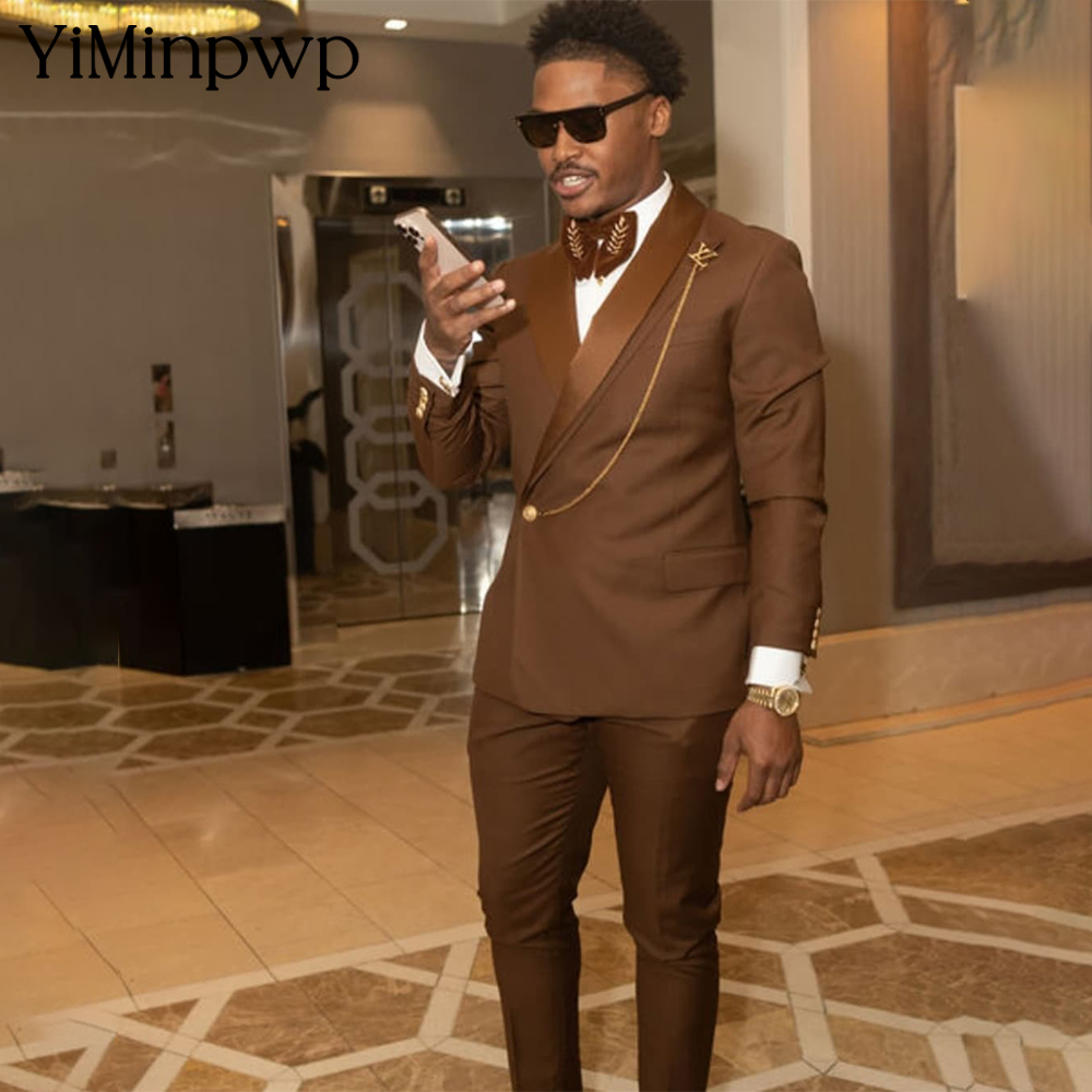 Men Formal Wear Brown - Brown African Men's Suits 2 Pieces