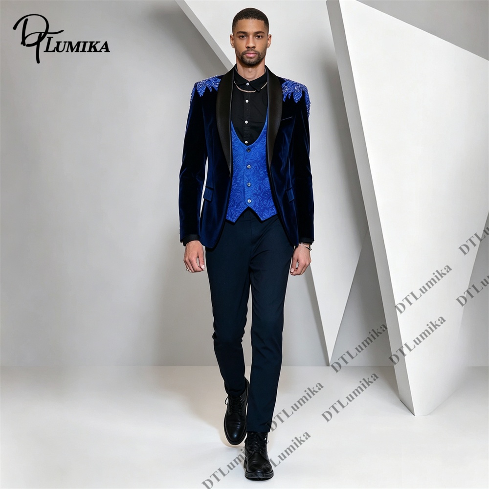 Men Formal Wear For Wedding - Peagent Men 3 Piece Velvet Suit