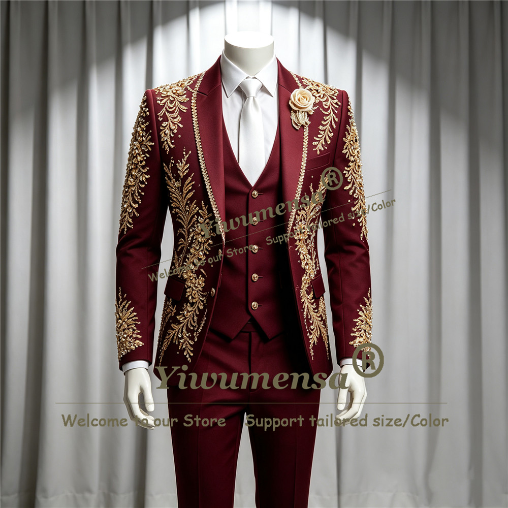 Luxury Crystals Beadwork Suit  - Men Formal Wear Wedding 评论和价格