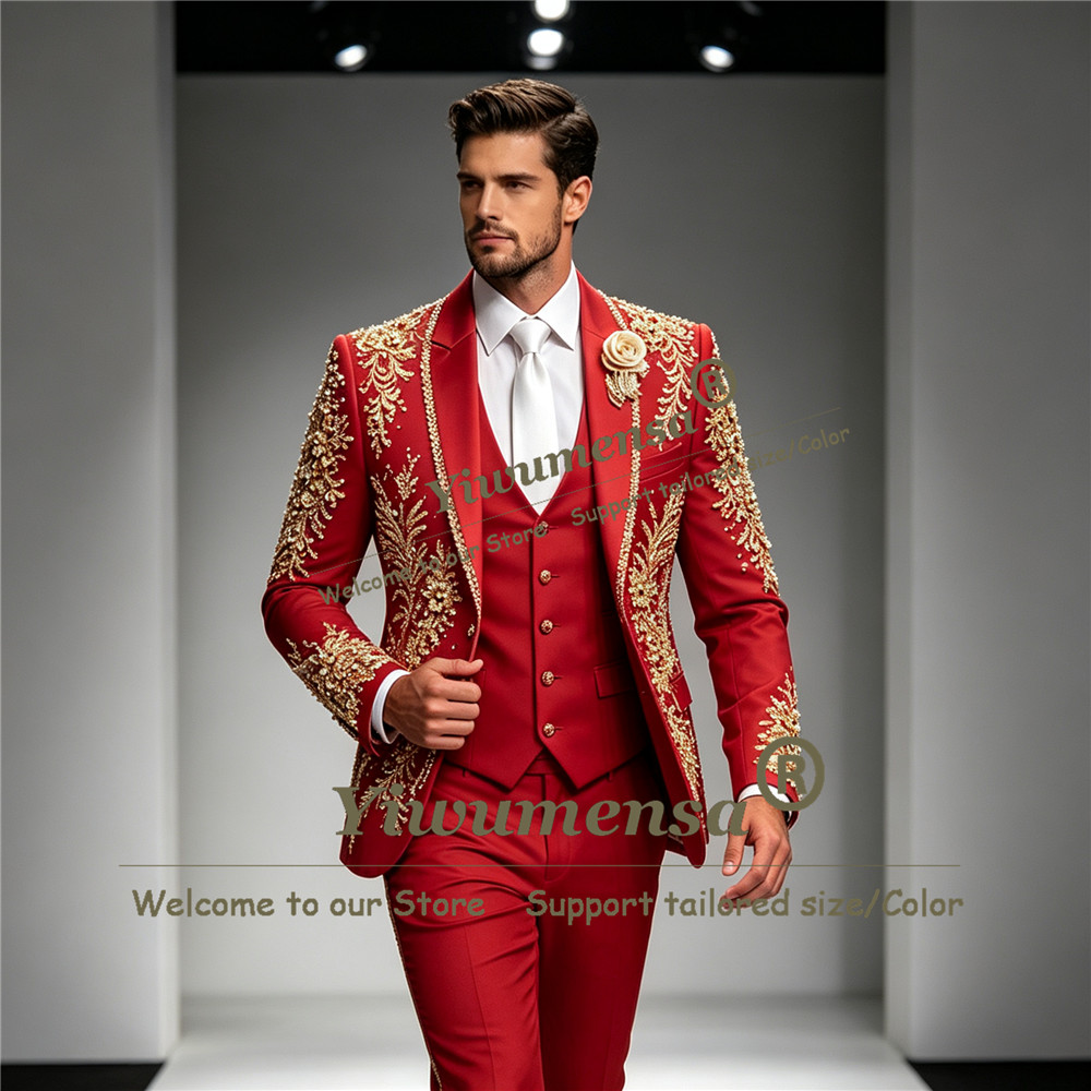 Luxury Crystals Beadwork Suit  - Men Formal Wear Wedding 评论和价格