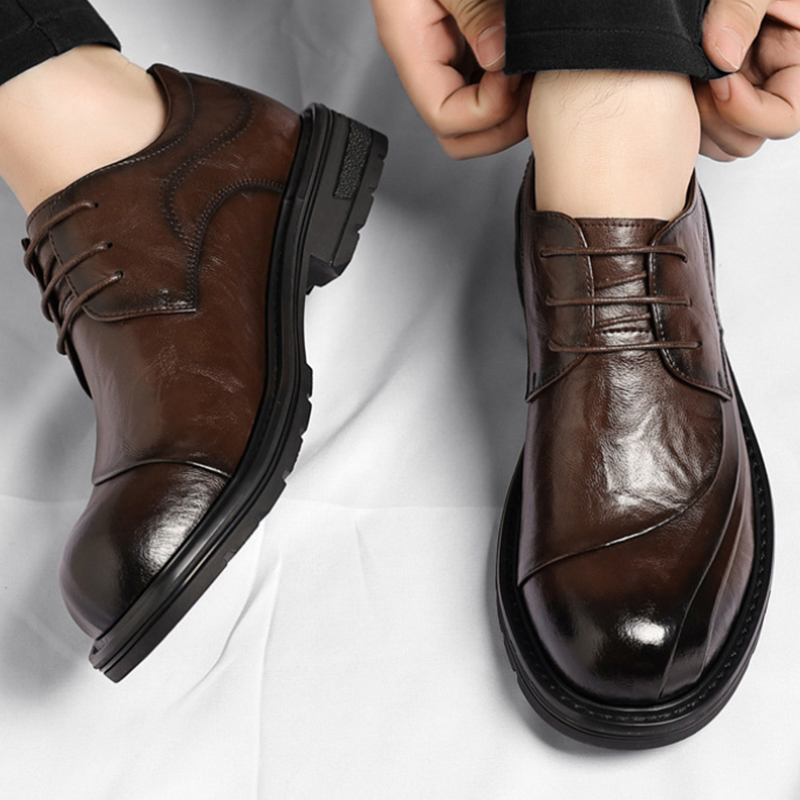 Brown Burnished Genuine Leathe - Men Formal Wear Wedding 评论和价格