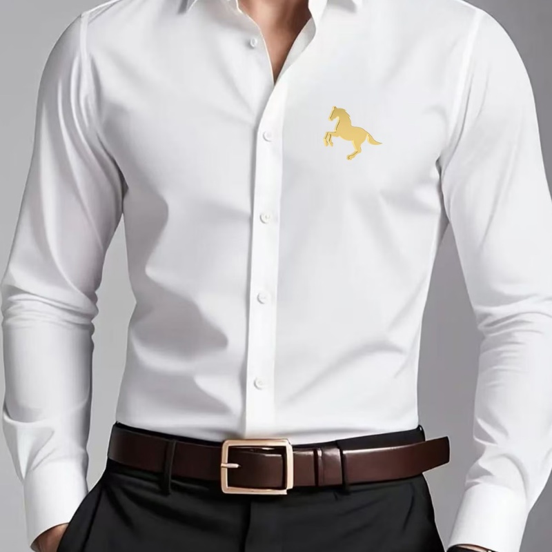 Elegant Golden Horse Logo Prin - Men Formal Office Wear Shirts 评论和价格