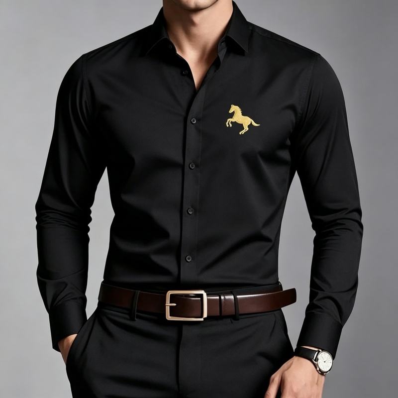 Elegant Golden Horse Logo Prin - Men Formal Office Wear Shirts 评论和价格