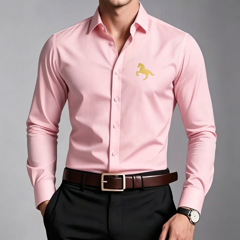 Elegant Golden Horse Logo Prin - Men Formal Office Wear Shirts 评论和价格