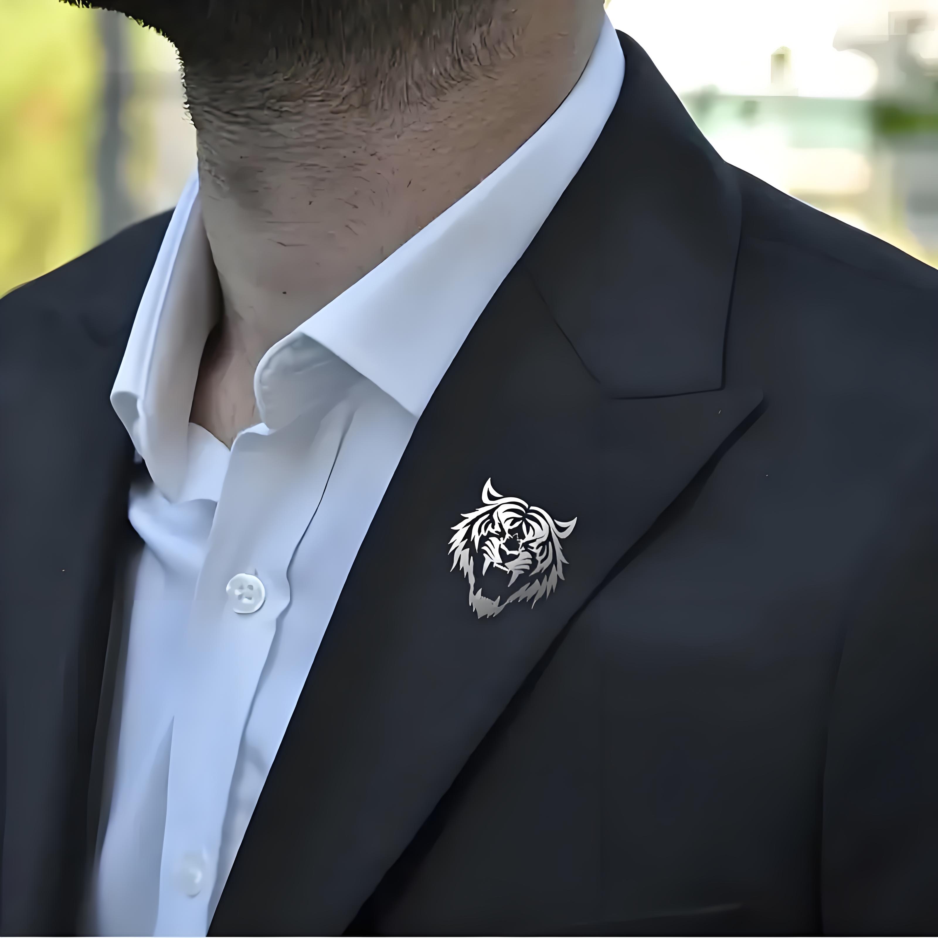 Men's Stainless Steel Tiger He - Tuxedo Lapel Pin 评论和价格