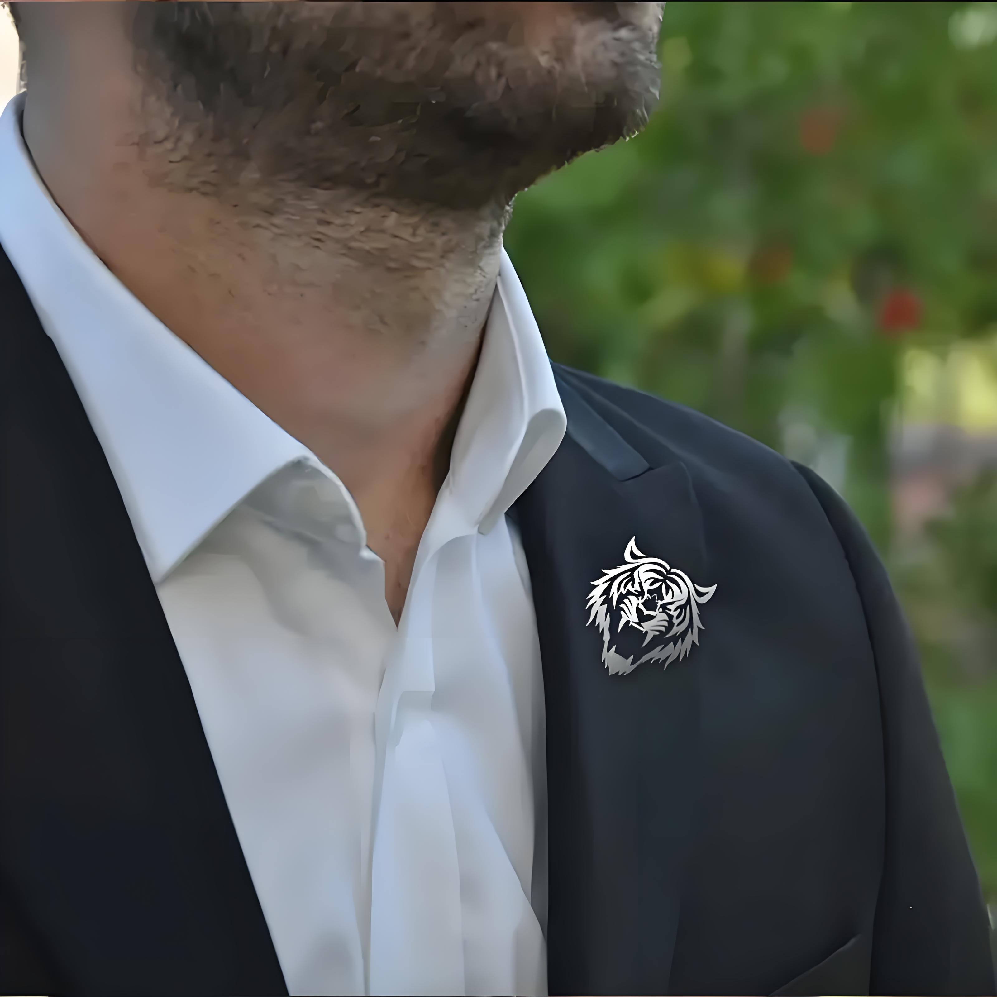 Men's Stainless Steel Tiger He - Tuxedo Lapel Pin 评论和价格