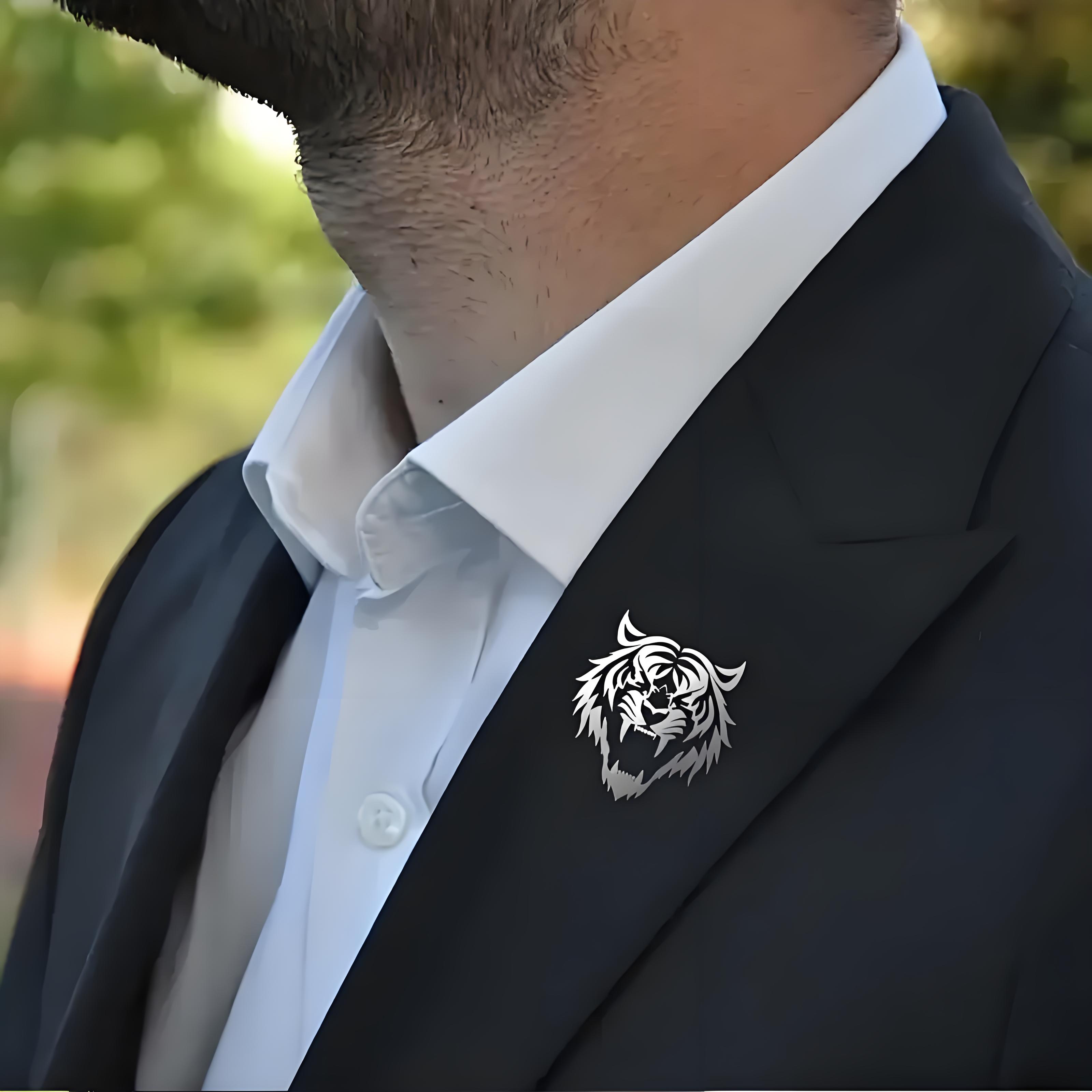 Men's Stainless Steel Tiger He - Tuxedo Lapel Pin 评论和价格