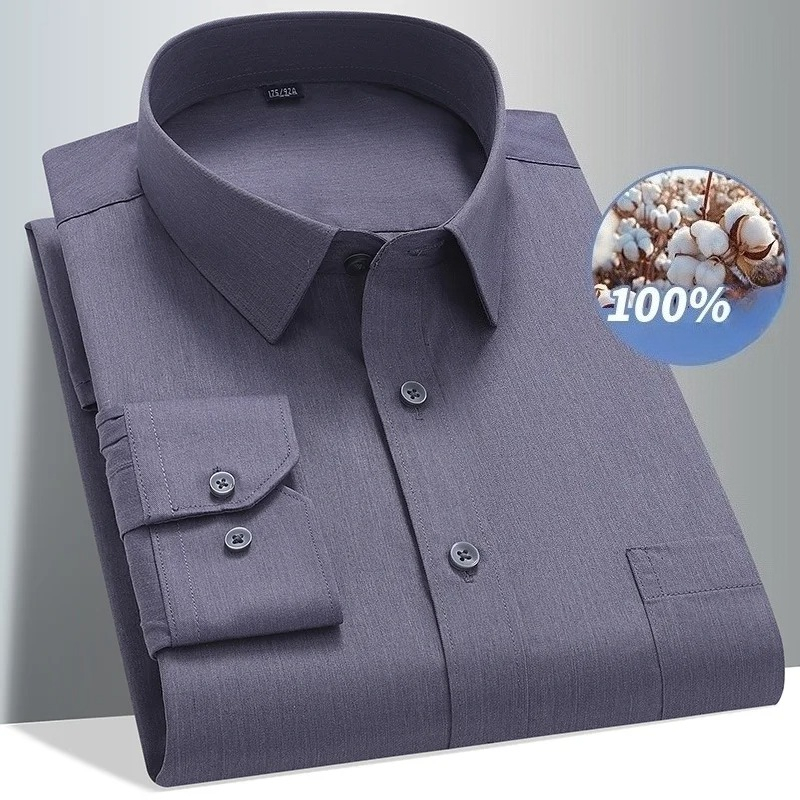 8XL 100 Cotton Long Sleeve Shi - Men Formal Office Wear Shirts 评论和价格