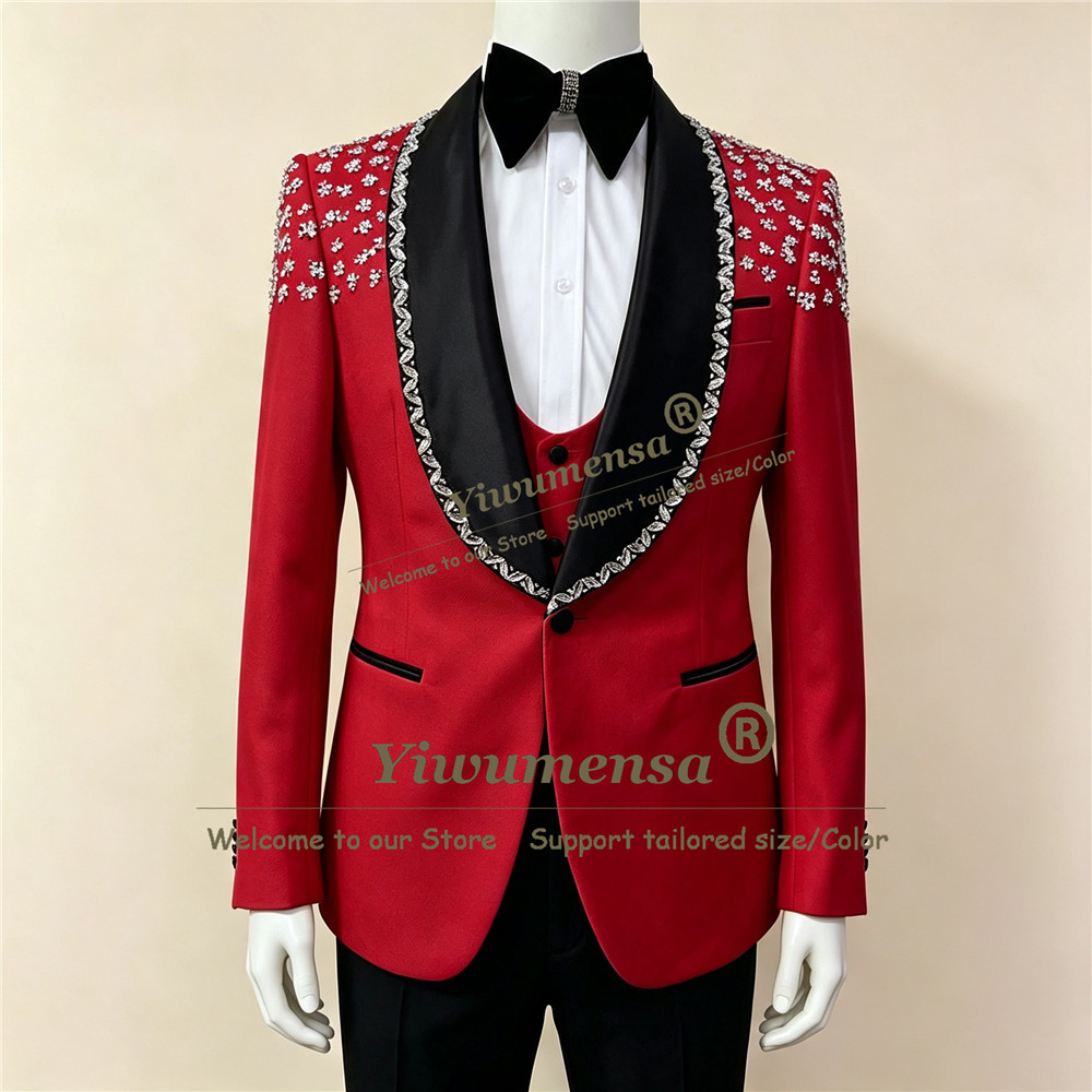 Luxury Diamond Beaded Men's Su - Men Formal Wear Wedding 评论和价格