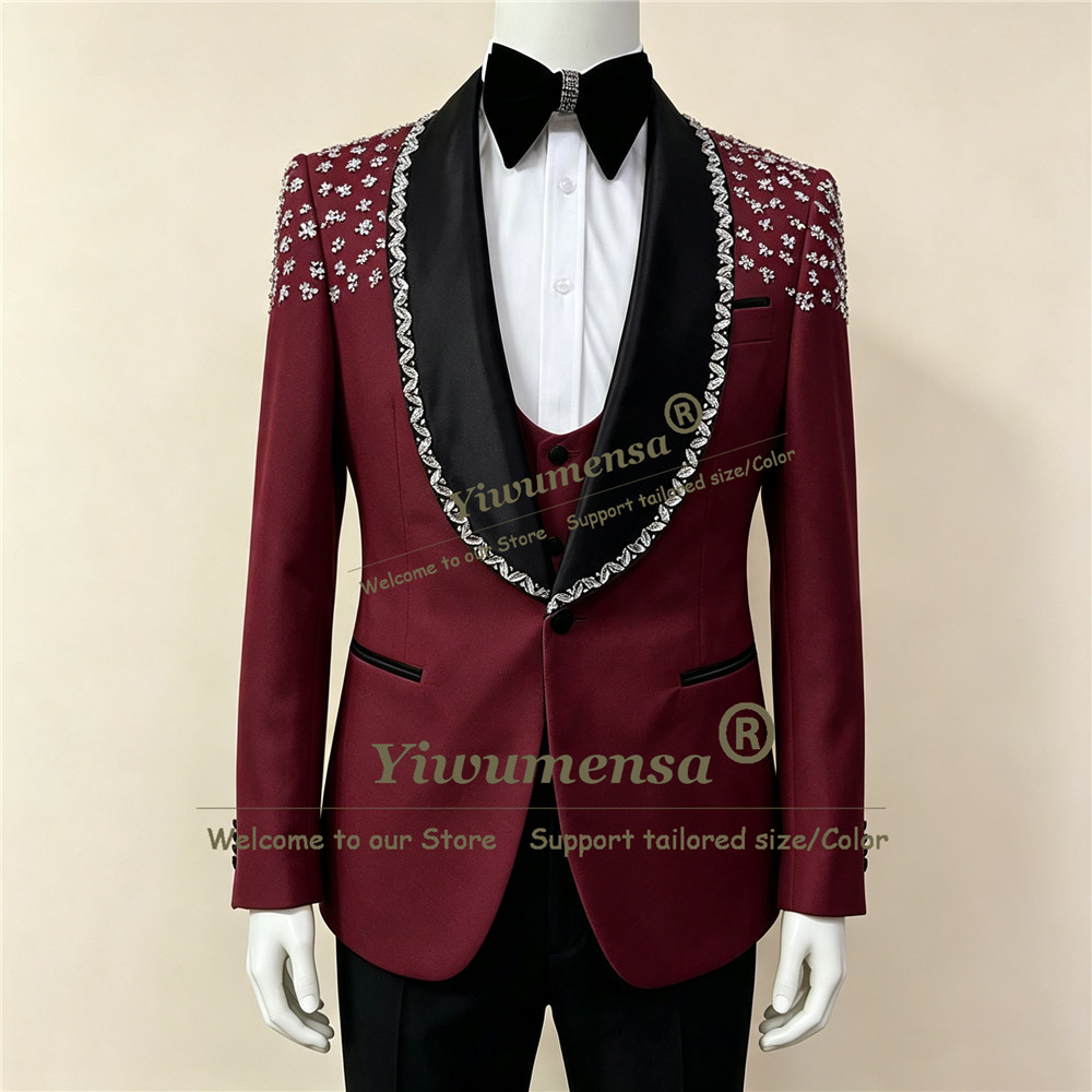 Luxury Diamond Beaded Men's Su - Men Formal Wear Wedding 评论和价格