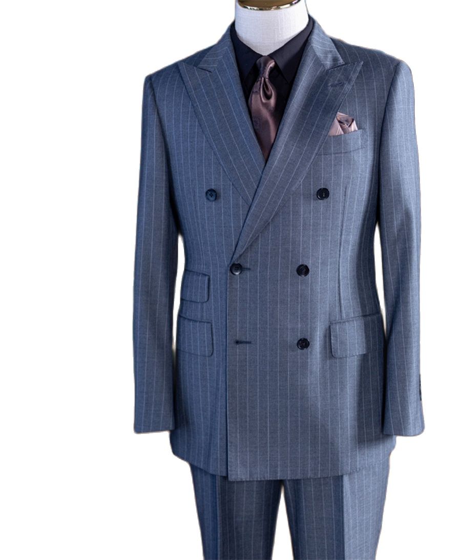 Grey Stripe Double Breast Clas - Men Formal Wear Wedding 评论和价格