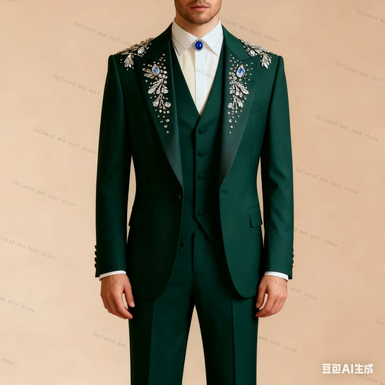 Green Men Suits Pants Set 3 Pc - Men Formal Wear Wedding Guest 评论和价格