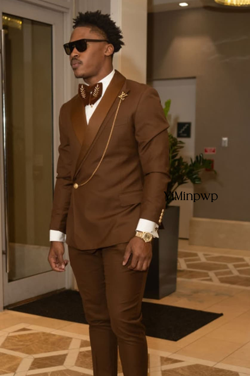 Brown African Men's Suits 2 Pi - Men Formal Wear Brown 评论和价格
