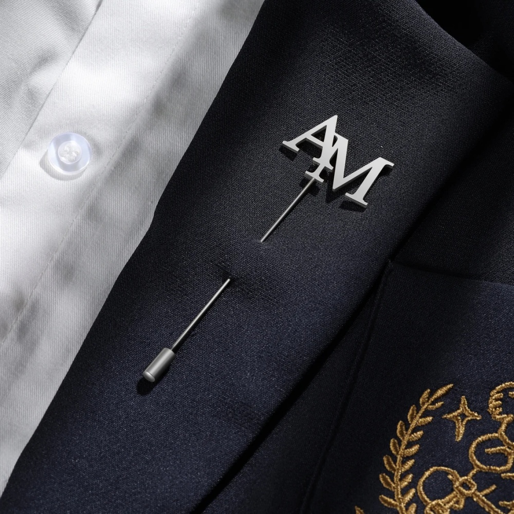 Custom Initials Brooch Men Sta - Tuxedo Lapel Pin 评论和价格