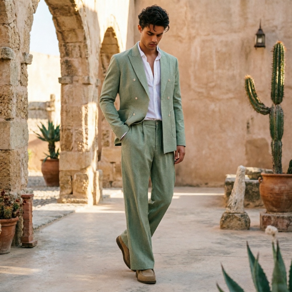 Sage Green Linen Men Suits Rel - Men Formal Wear Wedding Guest 评论和价格