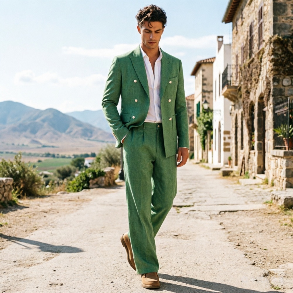 Sage Green Linen Men Suits Rel - Men Formal Wear Wedding Guest 评论和价格